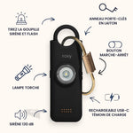 Alarme Roxy 2.7 noire : sirene 130 dB, flash, lampe torche, rechargeable USB-C